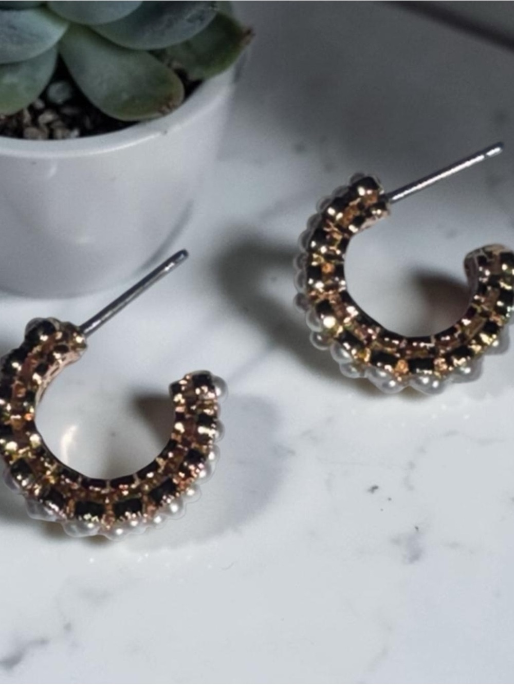 J.Crew Gold Pearl Hoop Earrings - NWOT